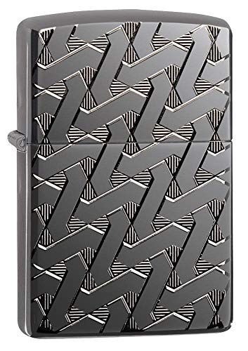 Zippo 49173 - Geometric Weave Design - Armor Black Ice - Accendino Da Tempesta Ricaricabile, In Confezione Regalo Di Alta Qualità