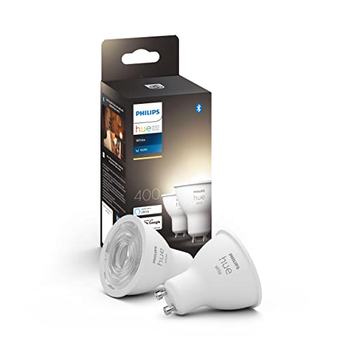 Philips Hue White 2 Faretti Led Smart, Bluetooh, Gu10, 5W, Dimmerabile, Luce Bianca Calda, 2 Pezzi, Bianco