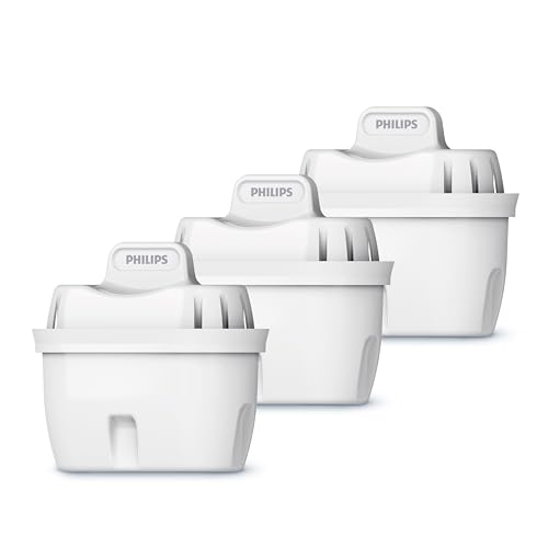 Philips Water Cartucce Filtranti Sostitutive, 3 Unità, Compatibili Con Brita, Riducono Microplastica, Cloro, Limescallo, Metalli Pesanti