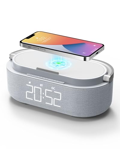 Colsur Radiosveglia Digitale Con Ricarica Wireless, Radio Fm Sveglia Con Allarme Con Timer Di Speaker Bluetooth Portatile, Usb Luce Noctturna, Display