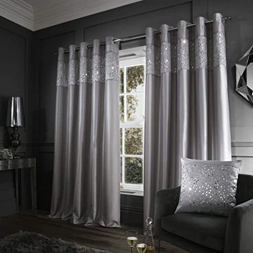 Catherine Lansfield Glitzy Tenda Con Occhielli, 66 X 228,6 Cm, Grigio