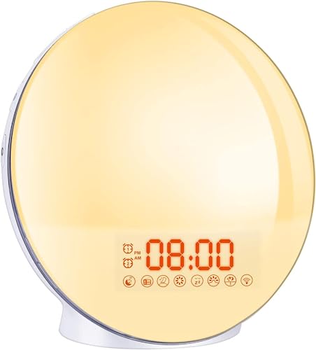 Wake Up Light Bawoo Simulazione Dell'Alba E Del Tramonto Sveglia Bambini Lampada Comodino Con 2 Allarmi 8 Suoni 20 Luci Per Cameretta