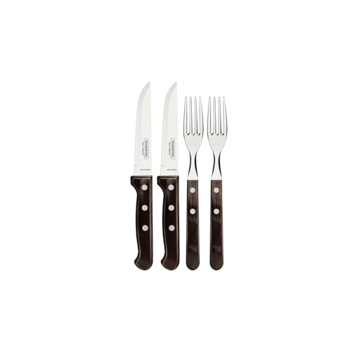 Tramontina Set Di 4 Posate Da Bistecca Gaucho, Con 2 Coltelli Da Bistecca E 2 Forchette Da Bistecca, In Acciaio Inox, Manico In Vero Legno, Fsc