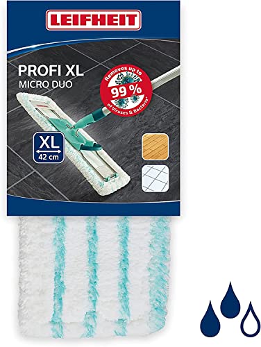Leifheit Panno Micro Duo Di Ricambio Per Lavapavimenti Profi, Rivestimento In Microfibra Per La Pulizia Della Casa, Bianco/Blu, Dimensioni Xl/42Cm