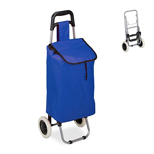Relaxdays, Blu Scuro Carrello Portaspesa, Pieghevole, 25 L, Shopping Trolley Con Ruote, Max.10 Kg, Hlp 91X40X30 Cm, Tessuto, Acciaio, 1 Pz