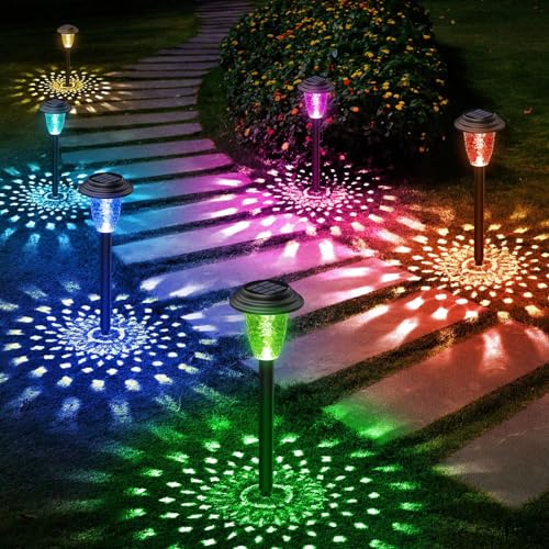 Bucasa 8 Pezzi Lampade Solari Da Giardino, Luci Solari Esterno Con Colorato Led E Luce Bianca Calda, Impermeabile Luce Solare Led Esterno Per Prato Pa
