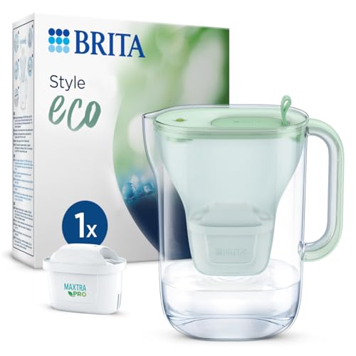 Brita Caraffa Filtro Acqua Style Eco Verde (2,4 L) Con 1 Cartuccia Maxtra Pro All-In-1 – Filtro Sostenibile Dal Design Moderno Per Ridurre Calcare, Cl