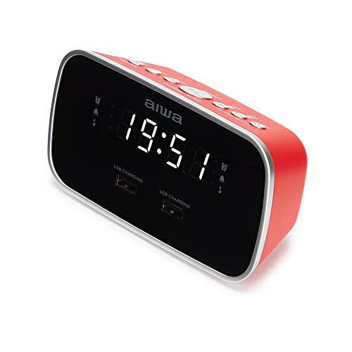 Aiwa - Cru-19Rd Radiosveglia Con Porte Ricarica Usb, Tuner Pll Fm 10 Stazioni, Doppio Allarme, Compatibile Con Vari Formati Musicali, Aux In, Alimenta