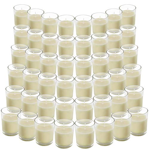 Belle Vous Porta Candele In Vetro Con Candele Bianche Tea Lights (48Pz) - Durata Combustione 12 Ore - Portacandele Vetro Con Candele Tealight Versate