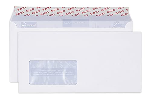 Elco Proclima Fsc Co2 Riciclaggio Neutra Buste Dl Con Chiusura Adesiva, 100 G/M² 229 X 45 Mm, Con Finestra Sinistra (Scatola Di 500 Buste Bianco