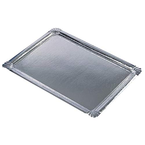 Papstar 11331 10 - Piatto Da Portata Rivestito In Pe, Forma Rettangolare, 34 X 45,5 Cm, Colore: Argento
