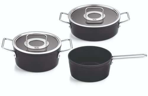 Fissler Adamant - Batteria Di Pentole In Alluminio, 3 Pezzi, Pentole Rivestite Con Coperchio In Vetro, Antiaderenti (1 Pentola, 1 Padella, 1 Casseruol