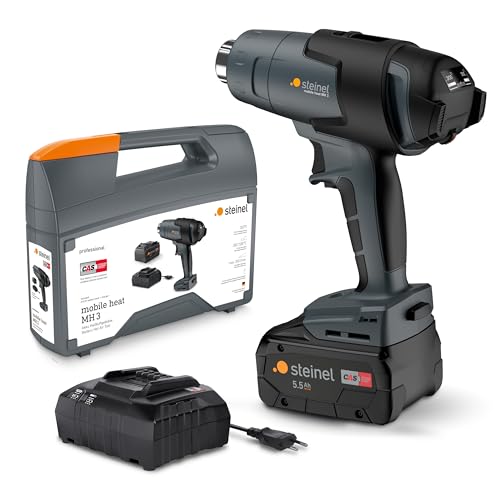 Steinel Calore Mobile Mh 3 Portatile Mh3 Con Batteria Da 5,5 Ah E Caricatore, 18 V Pistola Termica Professionale Con Custodia, 500 °C|200 L/Min, Grigi