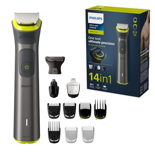 Rifinitore All-In-One Philips Serie 7000, Multigroom 14 In 1 Per Viso, Testa E Corpo, 21 Impostazioni Di Lunghezza (0,5-16 Mm). Un Unico Strumento, Ma