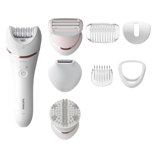 Philips Epilator Series 8000, Dispositivo Di Epilazione Wet & Dry Cordless Per Gambe E Corpo Con 8 Accessori, Rasoio, Rifinitore Ed Esfoliante Corpo,