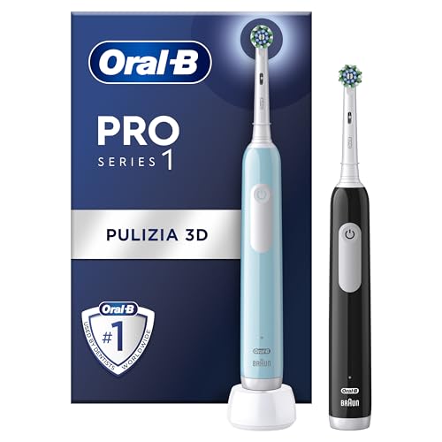 Oral-B Spazzolino Elettrico Ricaricabile Pro Series 1, Sensore Di Pressione, Batteria A Lunga Durata, 2 Testine, 2 Spazzolini Elettrici, Blu E Nero, I