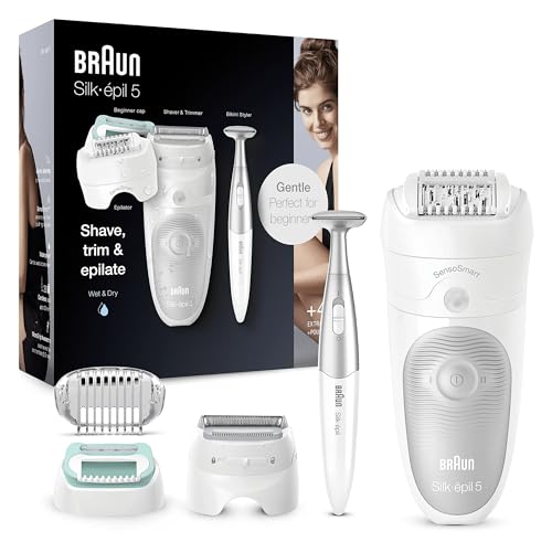 Braun Silk-Épil 9 Depilatore Donna, Epilatore Viso Donna, Testina Flessibile, Pelle Liscia, Con Cappuccio Regolatore, 5-825 Bianco/Silver
