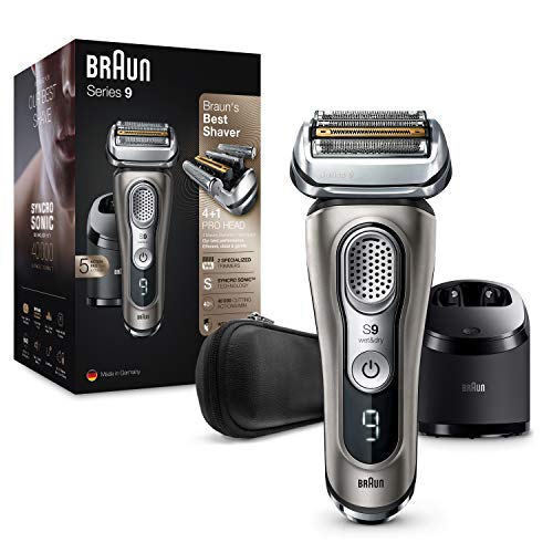 Braun Series 9 9385Cc Rasoio Barba Elettrico, Ricaricabile, Senza Fili, Grafite, Base Ricarica, Custodia Da Viaggio, Wet&Dry, Rasoio A Lamina, Batteri