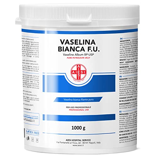 Aiesi® Vaselina Bianca Filante Pura F.U. (Barattolo Da 1 Kg), Per Uso Medicale, Dermatologico E Professionale, Made In Italy