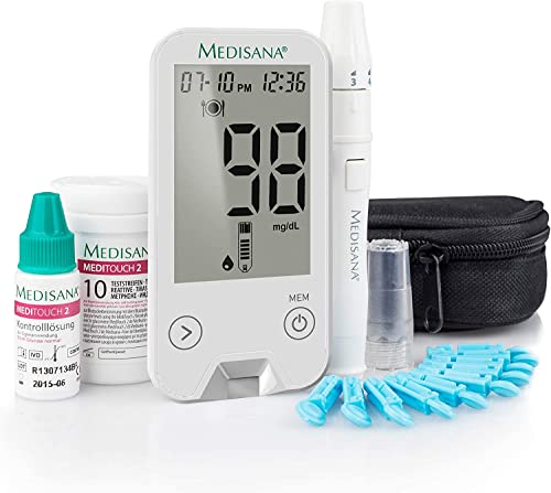 Medisana Meditouch 2 Misuratore Di Glicemia Da 2 Mmol/L, Set Iniziale Con Strisce Reattive Per Diabetici, Per Il Monitoraggio Della Glicemia, Set Per 