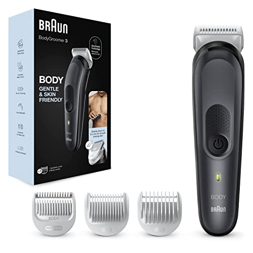 Braun Serie 3 Rasoio Elettrico Corpo Uomo, Per Petto, Ascelle, Inguine E Zone Sensibili, Con Pettini Da 1 Mm E 3 Mm, Tecnologia Skinshield, 80 Min Aut