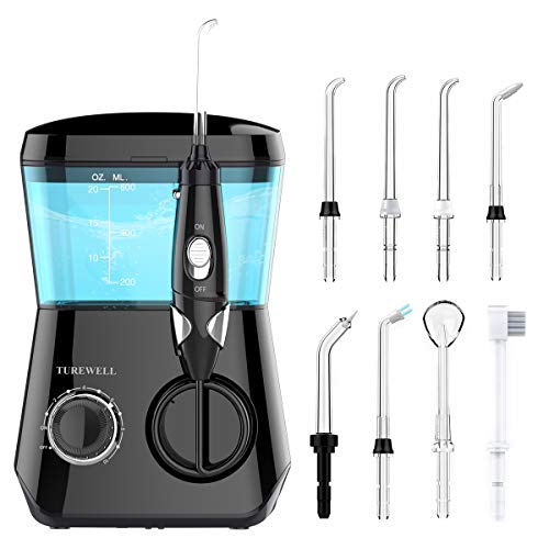 Idropulsore Dentale,Turewell Irrigatore Orale Getto Acqua Denti Da Capacità 600Ml Con 10 Impostazioni,Pulizia Doccetta Idropulitore Dentale Con 8 Becc
