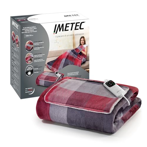 Imetec Caldoplaid Velvet Tartan Plaid Riscaldabile Con Tasca Mani E Piedi, Coperta Elettrica 150X110 Cm, Basso Consumo, Tecnologia Adapto, Sicuro, Rap