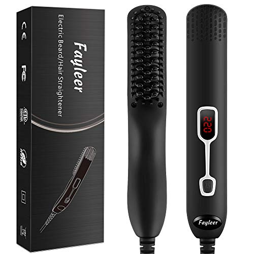 Piastra Per Barba Capelli Uomo, Fayleer Pettine Per Barba Spazzola Lisciante Elettrica Anti Scottatura Con Display Led A Temperatura Regolabile Auto S