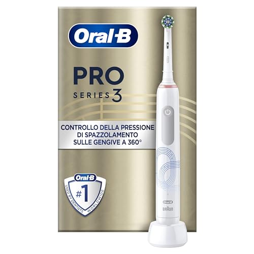 Oral-B Spazzolino Elettrico Ricaricabile Pro Series 3, Sensore Di Pressione Luminoso, Batteria A Lunga Durata, 1 Testina, 1 Spazzolino Elettrico, Bian