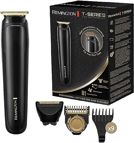 Remington Regolabarba, Tagliacapelli Uomo, 9 Pettini Capelli + Accessorio Rasoio A Lamina, Ricaricabile, 5 H Autonomia, 100% Waterproof, Lama A T Per