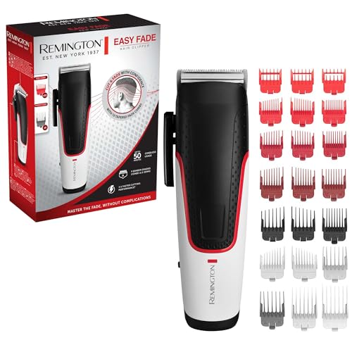 Remington Tagliacapelli - Lame Autoaffilanti In Acciaio Inox - 10 Pettini , 9 Pettini Accessori, 2 Pettini Per Capelli Dietro Le Orecchie, Funzionamen