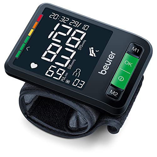 Beurer Sfigmomanometro Da Polso Bc 87 Con Connessione App, Display Xl, Indicatore Di Riposo, Tecnologia Di Inflazione, Indicatore Di Rischio Colorato