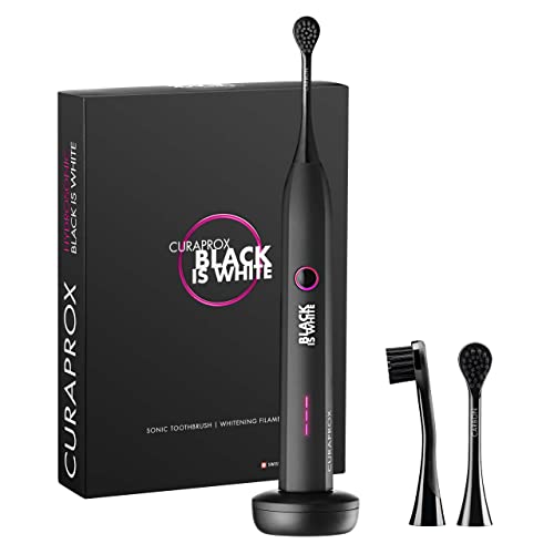 Curaprox Schallzahnbürste Black Is White-Hydrosonic, 3 Verschiedene Putzstufen, Led-Funktionsanzeige, Bürstenkopf Mit Aktivkohle, Mit Ladegerät Und Tr