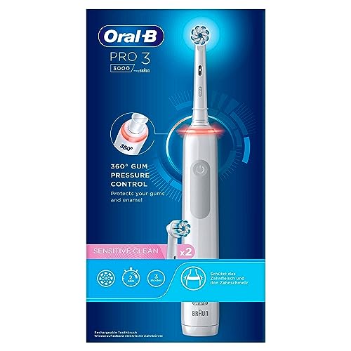 Oral-B Spazzolino Elettrico Ricaricabile Pro 3 3000, Sensore Di Pressione Luminoso, Batteria A Lunga Durata, 2 Testine Sensitive Clean, 1 Spazzolino E