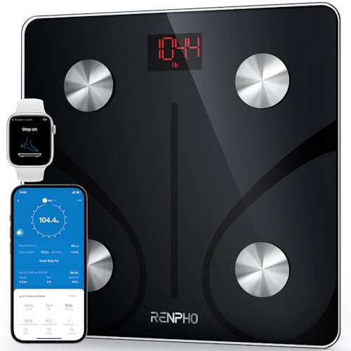 Renpho Bilancia Pesapersone, Professionale Impedenziometrica Bluetooth Digitale Con App Misura Peso Corporeo, Massa Grassa, Bmi, Massa Muscolare, Mass