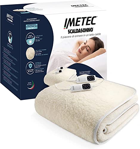 Imetec Scaldasonno Adapto Matrimoniale 150 X 160 Cm, Basso Consumo, Riscaldamento Rapido, Temperatura Personalizzata, 100% Lana E Merino, Made In Ital