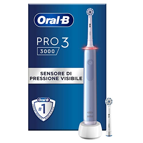 Oral-B Spazzolino Elettrico Ricaricabile Pro 3 3000, Sensore Di Pressione Luminoso, Batteria A Lunga Durata, 2 Testine Cross Action, 1 Spazzolino Elet