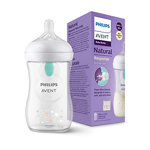 Philips Avent Biberon Natural Response - Biberon Da 260 Ml Con Valvola Airfree, Senza Bpa Per Neonati Da 1 Mese In Su, Con Motivo Di Orso (Modello Scy