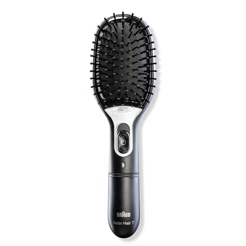 Braun Satin Hair 7 Br710E Spazzola Con Funzione Ionica Anti-Crespo, Setole Sintetiche Districanti, Funzionamento A Batteria, Facile Pulizia, Nero/Verd