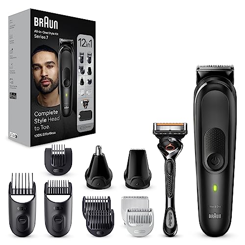 Braun Regolabarba Tagliacapelli Uomo, Rasoio Elettrico Barba E Capelli, 12-In-1 Styling Kit Per Barba, Capelli, Corpo, Naso E Orecchie, 100 Minuti Di