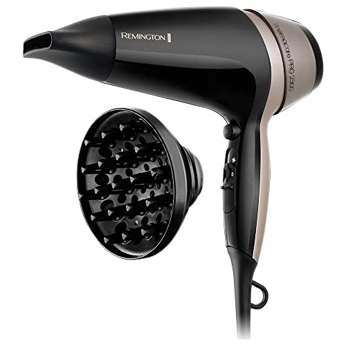 Remington D5715 Asciugacapelli Thermacare Pro, Ionico, 2300 W, Basso Rumore, Diffusore E Concentratore, Portata 85 Km/H, Nero E Grigio