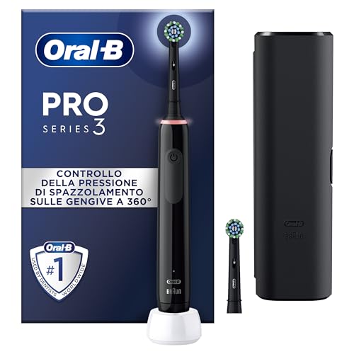 Oral-B Spazzolino Elettrico Ricaricabile Pro 3 3500N, Sensore Di Pressione Luminoso, Batteria A Lunga Durata, 2 Testine, 1 Spazzolino Elettrico, 1 Cus