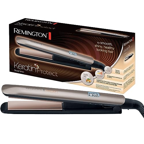 Remington Piastra Per Capelli - Keratin: Rivestimento Ceramico Di Alta Qualità Con Cheratina E Olio Di Mandorle - Display Lcd, 10 Impostazioni Di Temp