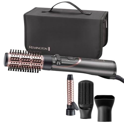 Remington Spazzola Rotante Per Capelli, Asciugacapelli, 4 Accessori, Generatore Di Ioni, Spazzola E Ferro Arricciacapelli, Capelli Ricci E Voluminosi,