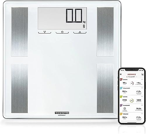 Soehnle Shape Sense Connect 100 Pesa Persone Elettronica, Vetro, Bianco, 32 X 32 X 2.6 Cm