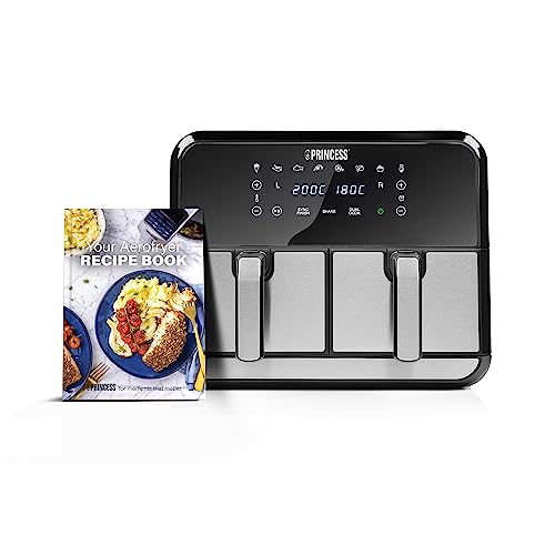Princess Airfryer A Doppio Cesto 8 L, 1700 W, 8 Programmi, Nero Argento