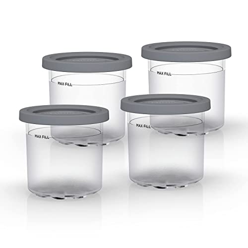 Ninja Dessert Tubs - Pack Of 4 [Xsk4Pinteuuk] Official Accessory Compatible With Ninja Ice Cream Maker Nc300Uk, Grey/Clear