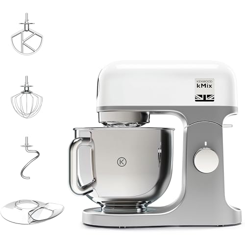 Kenwood Kmx750Wh Kmix Impastatrice Planetaria Con Ciotola Con Manico In Acciaio 5L, 3 Ganci Di Miscelazione, Potenza 1000W, Personalizzabile Con Oltre