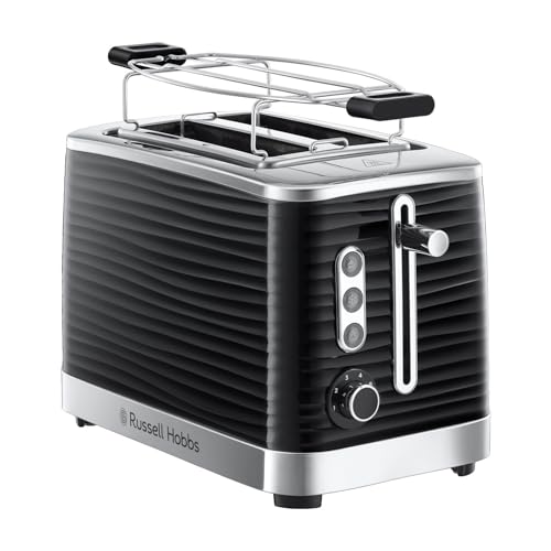 Russell Hobbs Tostapane - Per 2 Fette - Struttura Lucida Di Qualità, Inspire Black; Fessure Per Toast Extra Larghe, Incluso Accessorio Per Panini, 6 L