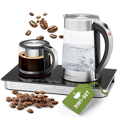 Proficook® Stazione Per Tè E Caffè In Uno, Bollitore Da 1,7L Con Teiera In Vetro Resistente Al Calore Da 0,8L Incl. Base, Pannello Di Controllo A Sfio